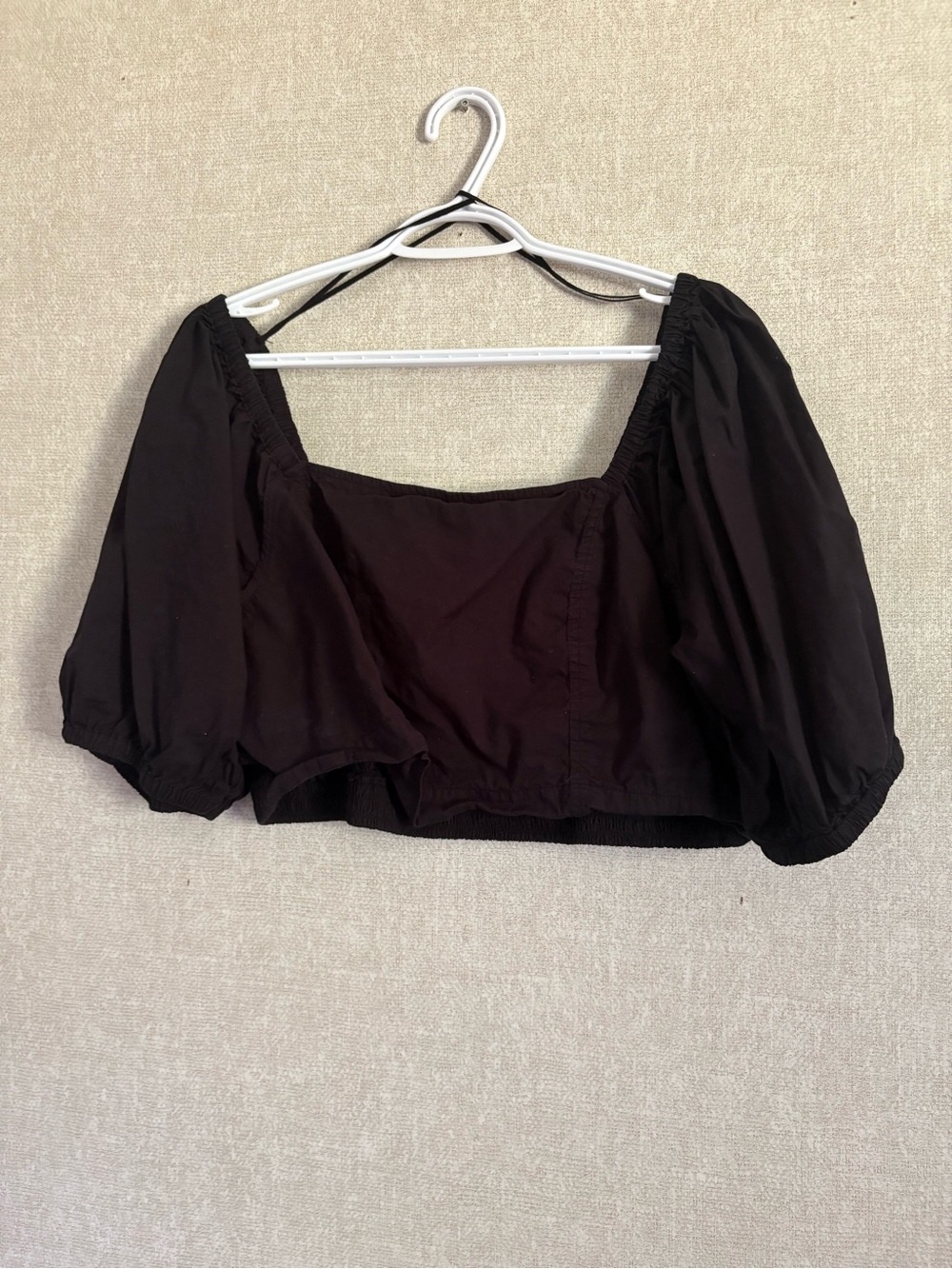 aerie Black Puff Sleeve Square Neck Crop Top